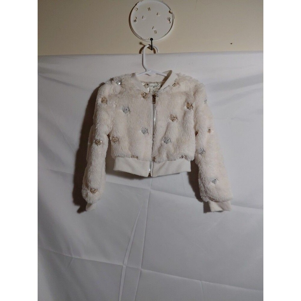 Girls Faux Fur Jacket With LG Sequins Size 4 KnitWorks Winter